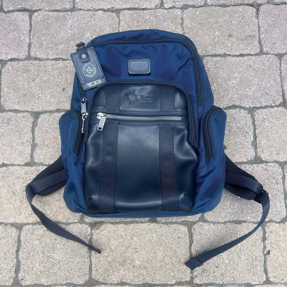 Tumi Alpha Bravo Nellis Blue Nylon Black Leather TCS World Travel Backpack